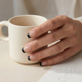 "Noir Classic" | Handcrafted Black French Tip Press-On Nails - Elegant Nude Base
