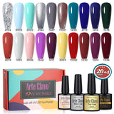 8ml Gel Nail Polish Box Set-20 Bottles Color Gel+4pcs 10ml Nail Essential Gel Polish