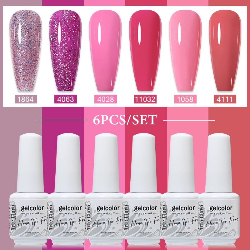 6pcs 8ml Gel Nail Polish Set - HEMA & TPO FREE (6S-ZH01~~ZH56)