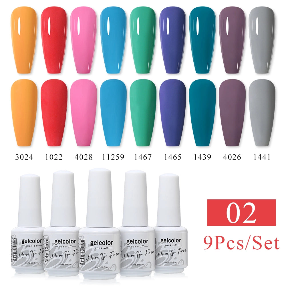 9pcs 8ml Gel Nail Polish Set - HEMA & TPO FREE (9S-ZH01~~ZH13)