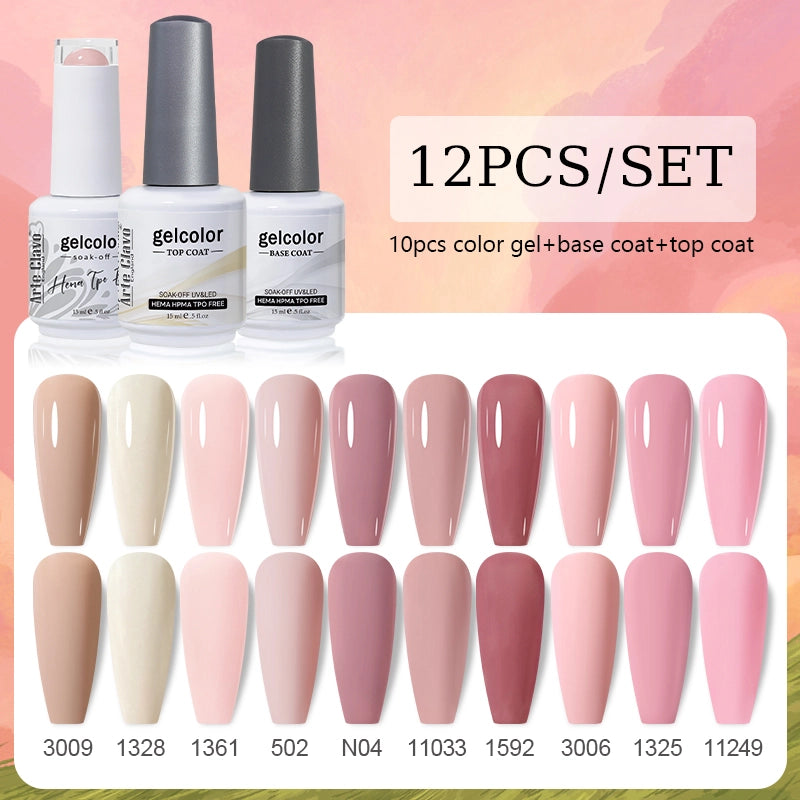 10pcs Color Gel Nail Polish +1pcs Base Coat+1pcs Top Coat - 15ml(12B-ACZBZH25~~ACZBZH50)