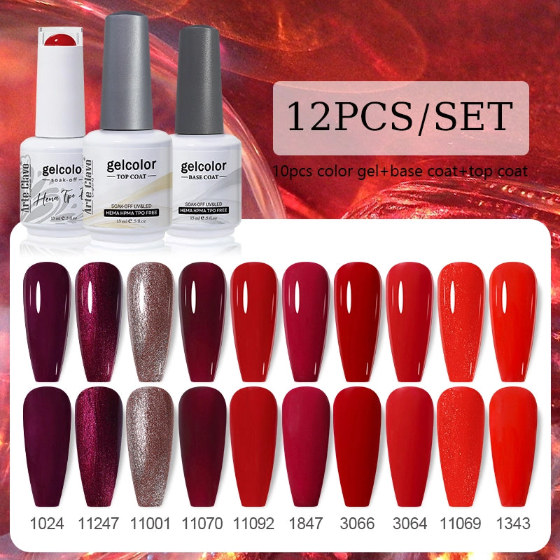 10pcs Color Gel Nail Polish +1pcs Base Coat+1pcs Top Coat - 15ml(12B-ACZBZH25~~ACZBZH50)