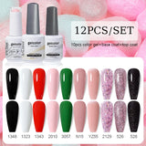 10pcs Color Gel Nail Polish +1pcs Base Coat+1pcs Top Coat - 15ml(12B-ACZBZH25~~ACZBZH50)