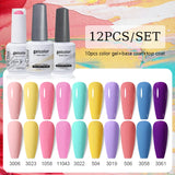10pcs Color Gel Nail Polish +1pcs Base Coat+1pcs Top Coat - 15ml(12B-ACZBZH25~~ACZBZH50)
