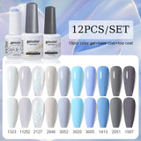 10pcs Color Gel Nail Polish +1pcs Base Coat+1pcs Top Coat - 15ml(12B-ACZBZH25~~ACZBZH50)