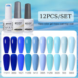 10pcs Color Gel Nail Polish +1pcs Base Coat+1pcs Top Coat - 15ml(12B-ACZBZH25~~ACZBZH50)