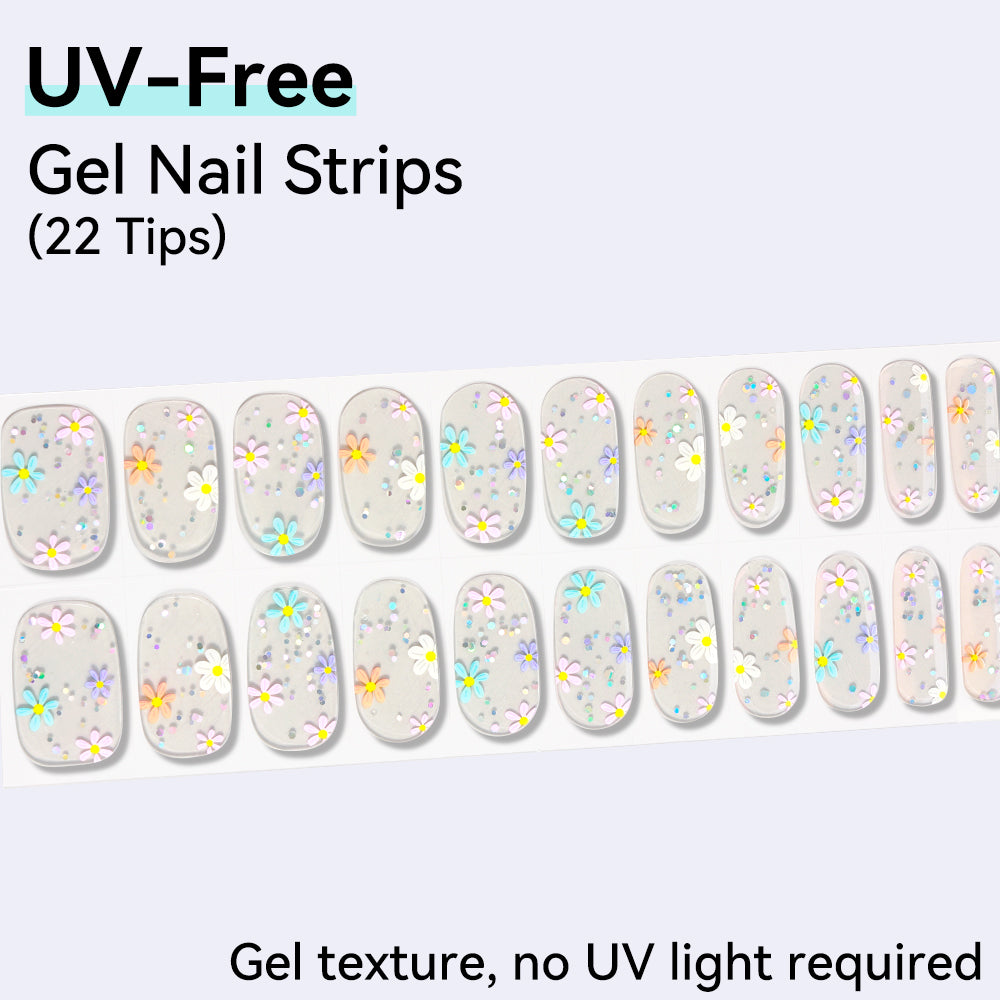 Elegant Flower Designs & Botanical Patterns - UV FREE Gel Nail Strips 22 Tips - No-Lamp Required
