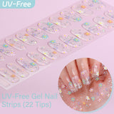 UV FREE gel nail strips-Playful Pastel Daisy collection on a clear base with holographic glitter