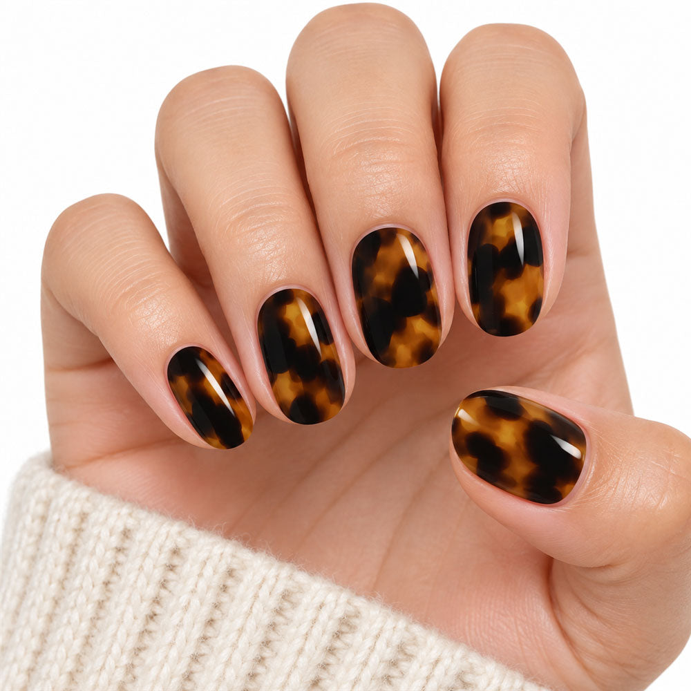 Amber Tortoise UV-Free Gel Nail Strips – 22 Strips