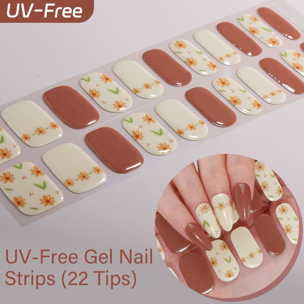 Elegant Flower Designs & Botanical Patterns - UV FREE Gel Nail Strips 22 Tips - No-Lamp Required