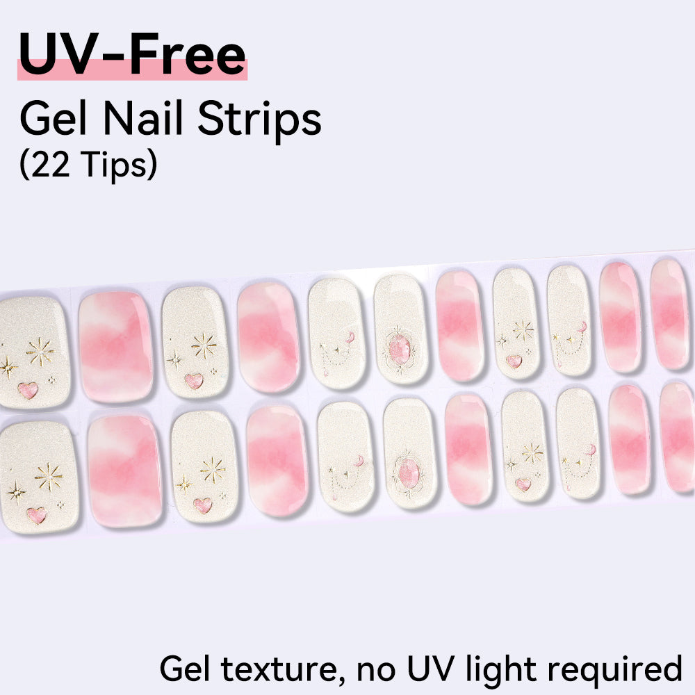 Starry Night, Galaxy Moon & Dreamy Marble Designs - UV FREE Gel Nail Strips 22 Tips - No-Lamp Required