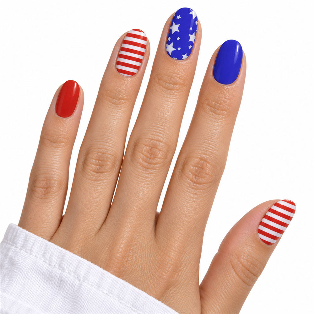 Stars & Stripes UV-Free Gel Nail Strips – 22 Strips