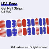 American Flag Style - UV FREE Gel Nail Strips 22 Tips - No-Lamp Required