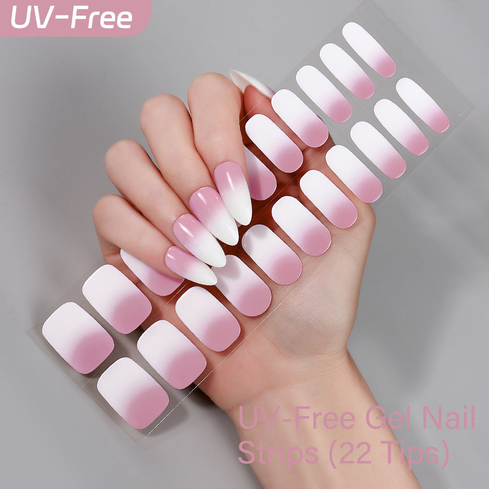Grade Ombre & Glitter Collection - UV FREE Gel Nail Strips 22 Tips - No Lamp Required