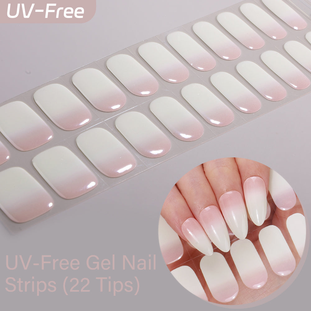 UV FREE gel nail strips-A delicate, ultra-light pink transition for a clean, minimalist, and natural aesthetic.