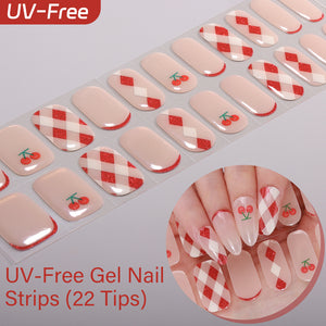 A soft blush base featuring playful red cherries and classic red/white argyle patterns