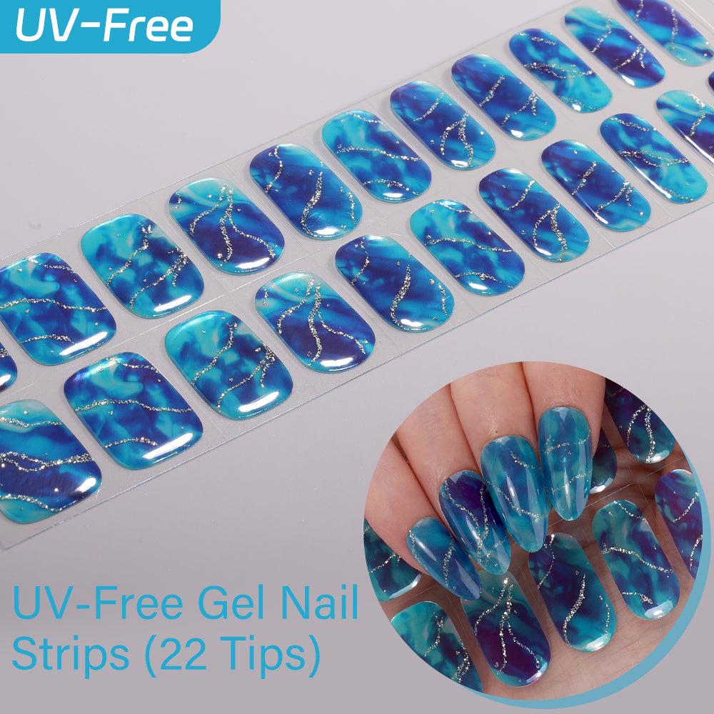 Marble, Tortoise & Smudge Collection - UV FREE Gel Nail Strips 22 Tips | No Lamp Required