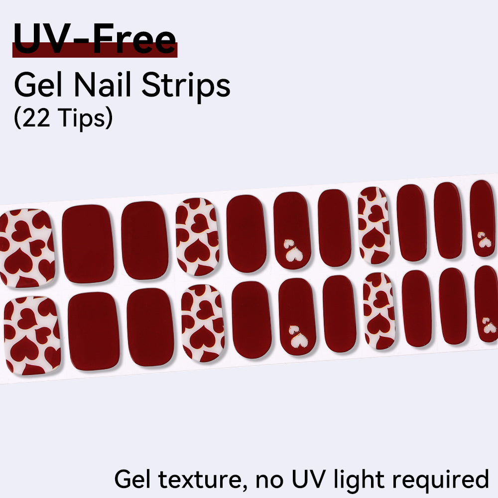 Red Romance Series - UV FREE Gel Nail Strips 22 Tips - No-Lamp Required