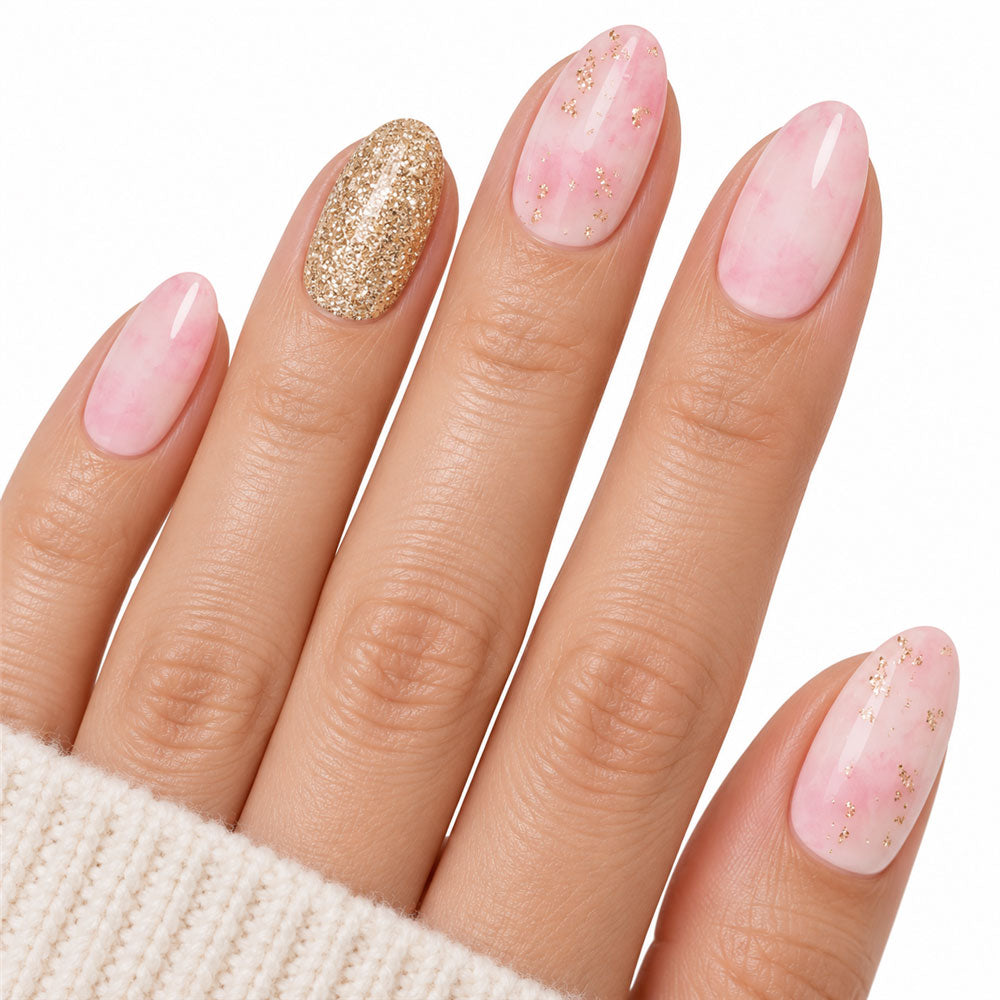 Rose Quartz Glow UV-Free Gel Nail Strips – 16 Strips