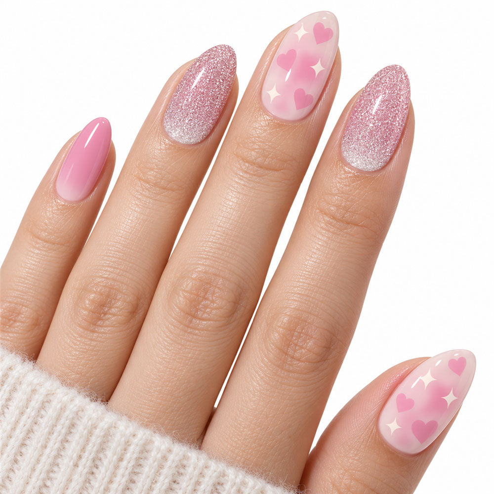 Sweetheart Sparkle UV-Free Gel Nail Strips – 16 Strips