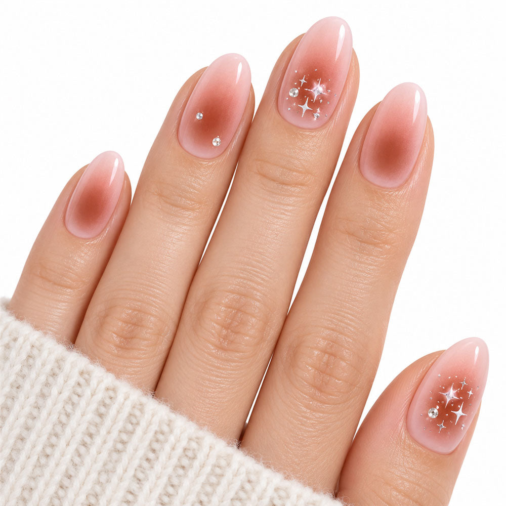 Rosy Stardust UV-Free Gel Nail Strips – 16 Strips