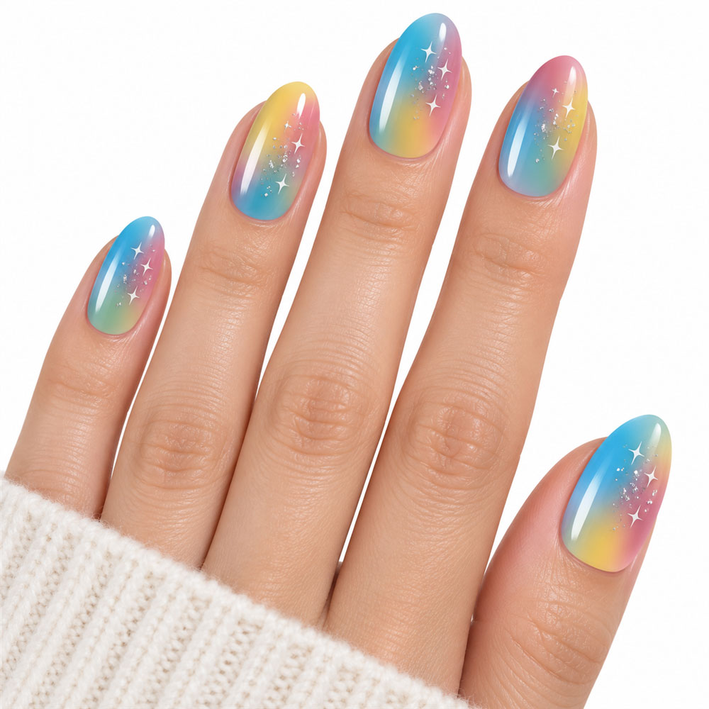 Rainbow Stardust UV-Free Gel Nail Strips – 16 Strips