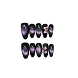 Gradient Black Purple Moonlight Cat Magnetic Tropical Flowers Handmade Press On Nails Medium Oval Full Cover False Nails