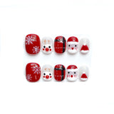 Christmas Tree Red Apple Snowman Cat Magnetic Cute Handmade Press On Nails Short Round Full Cover False Nails