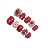Christmas Tree Red Apple Snowman Cat Magnetic Cute Handmade Press On Nails Short Round Full Cover False Nails