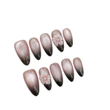 White Red Black French Tropical Flowers Camellia Cat Magnetic Effect Handmade Press On Nails Almond Detachable False Nails