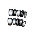 Black Moonlight Cat Magnetic Silver Star Handmade Press On Nails Short Coffin Full Cover Detachable False Nails
