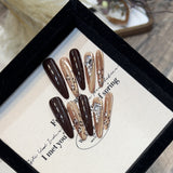 Long Slim Cat Magnetic Red Guava Brown Nude Aurora Handmade Press On Nails With Nail Gems Detachable False Nail