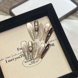 Long Slim Cat Magnetic Red Guava Brown Nude Aurora Handmade Press On Nails With Nail Gems Detachable False Nail