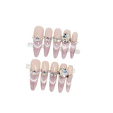 Long Slim Cat Magnetic Red Guava Brown Nude Aurora Handmade Press On Nails With Nail Gems Detachable False Nail