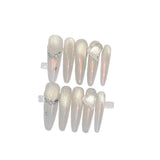 Long Slim Cat Magnetic Red Guava Brown Nude Aurora Handmade Press On Nails With Nail Gems Detachable False Nail