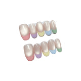 White Colorful French Design Cat Magnetic Handmade Press On Nails Short Oval Full Cover False Nails