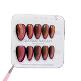 Short Almonds Press On Nails Black Silver Moonlight Cat Magnetic Detachable False Nails