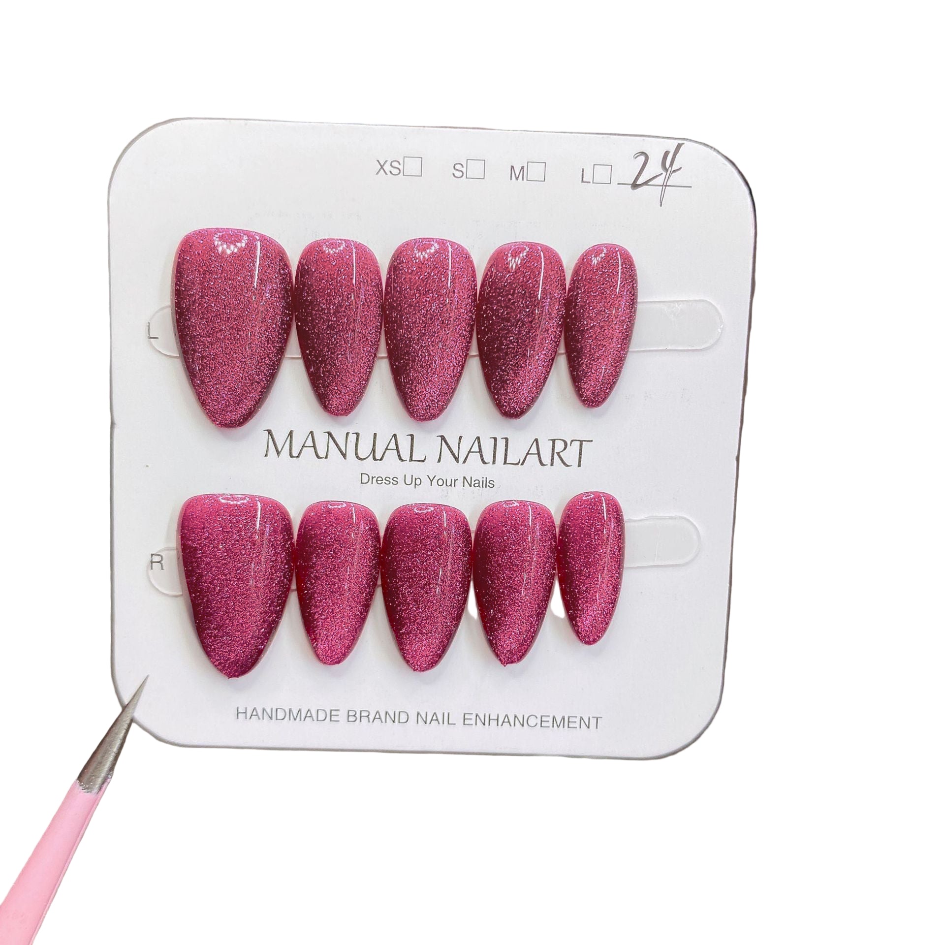 Short Almonds Press On Nails Black Silver Moonlight Cat Magnetic Detachable False Nails