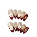 White Red Black French Tropical Flowers Camellia Cat Magnetic Effect Handmade Press On Nails Almond Detachable False Nails