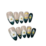 White Red Black French Tropical Flowers Camellia Cat Magnetic Effect Handmade Press On Nails Almond Detachable False Nails