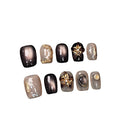 Vintage Moonlight Cat Eye Holographic Effect Handmade Press On Nails Short Coffin Detachable False Nails