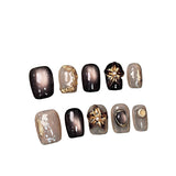 Vintage Moonlight Cat Eye Holographic Effect Handmade Press On Nails Short Coffin Detachable False Nails