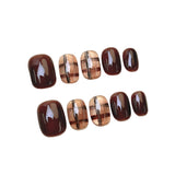 Short Square & Round Handmade Press On Nails Detachable False Nails-Caramel Colour