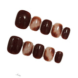 Short Square & Round Handmade Press On Nails Detachable False Nails-Caramel Colour