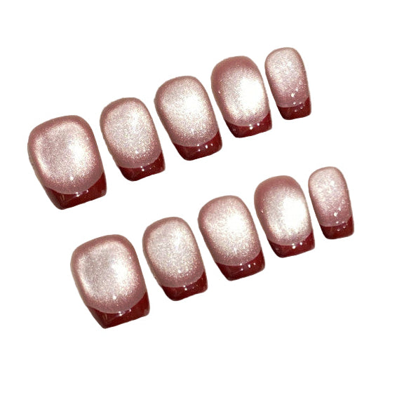 Ultra Short Coffin Handmade Press On Nails Detachable False Nails-New Year Red Series