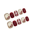 Short Square & Round Handmade Press On Nails Detachable False Nails-Red Colour