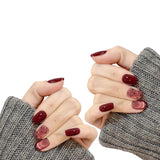 Ultra Short Coffin Handmade Press On Nails Detachable False Nails-New Year Red Series