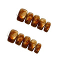 Autumn Amber Caramel Dipped Effect Handmade Press On Nails Medium Square Short Round Detachable False Nails