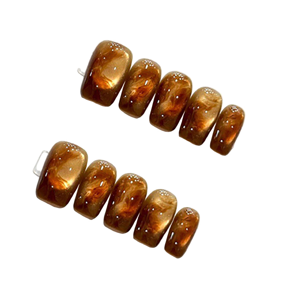 Autumn Amber Caramel Dipped Effect Handmade Press On Nails Medium Square Short Round Detachable False Nails