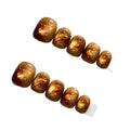 Luxury Amber Stone Magnetic Press on Nails | Shimmering Brown Cat Eye Handmade Reusable Nails